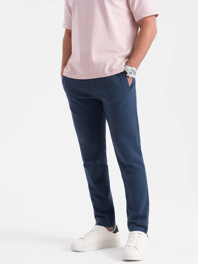 Spodnie męskie dresowe z nogawką bez ściągacza - ciemnoniebieskie V4 OM-PABS-0206