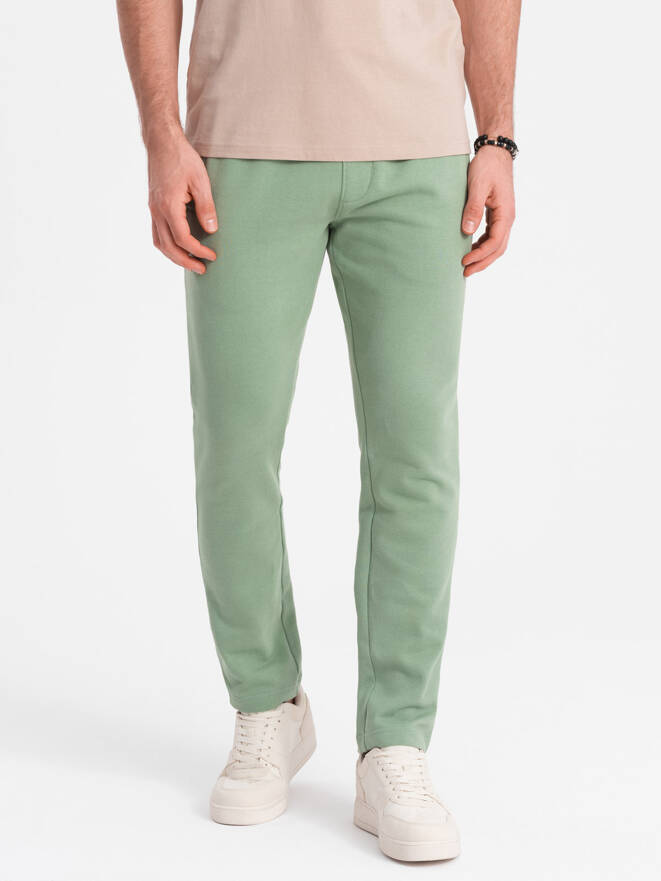 Spodnie męskie dresowe z nogawką bez ściągacza - zielone V3 OM-PABS-0206
