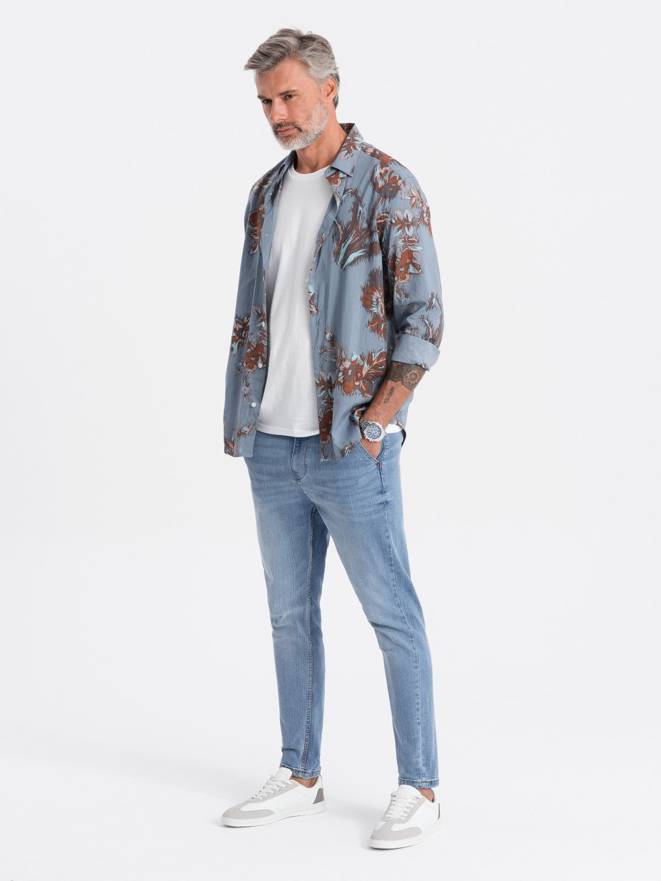 Spodnie męskie jeansowe CARROT FIT - jasnoniebieskie V2 OM-PADP-0117