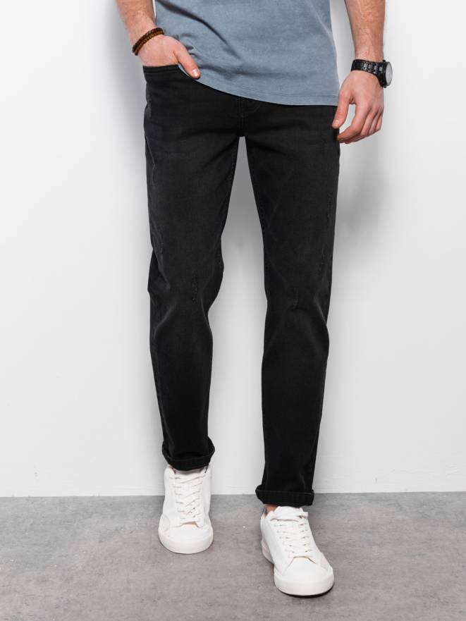 Spodnie męskie jeansowe z przetarciami REGULAR FIT - czarne V2 OM-PADP-0102
