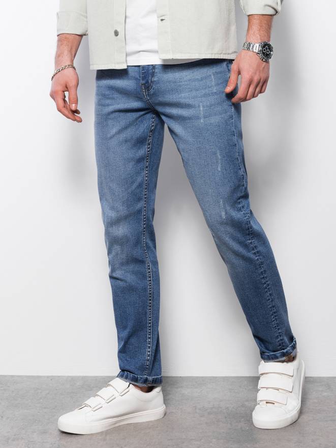 Spodnie męskie jeansowe z przetarciami REGULAR FIT - niebieskie V3 OM-PADP-0102