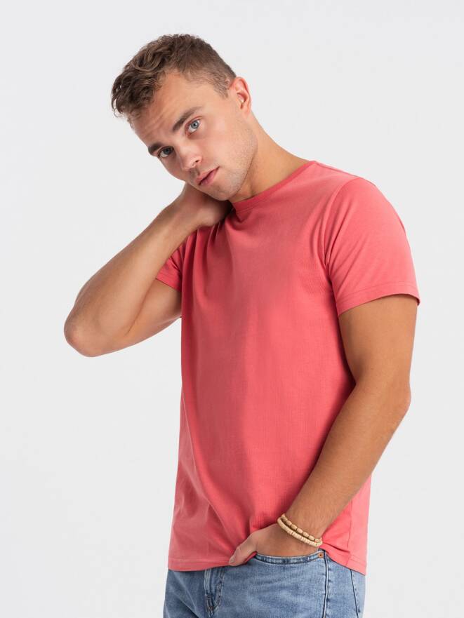 T-shirt męski klasyczny bawełniany BASIC - różowy V11 OM-TSBS-0146
