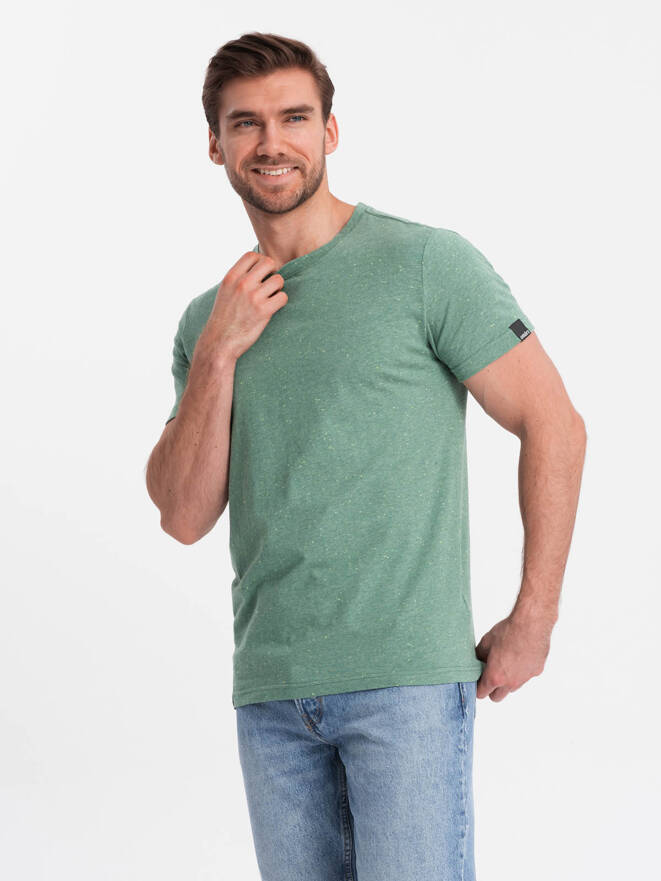 T-shirt męski z ozdobnym efektem confetti - zielony V4 OM-TSCT-0178