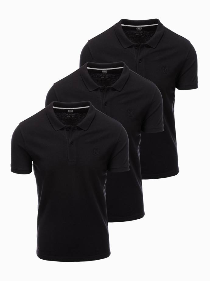 Zestaw koszulek męskich polo z dzianiny pique 3-pak - czarny V10 Z28